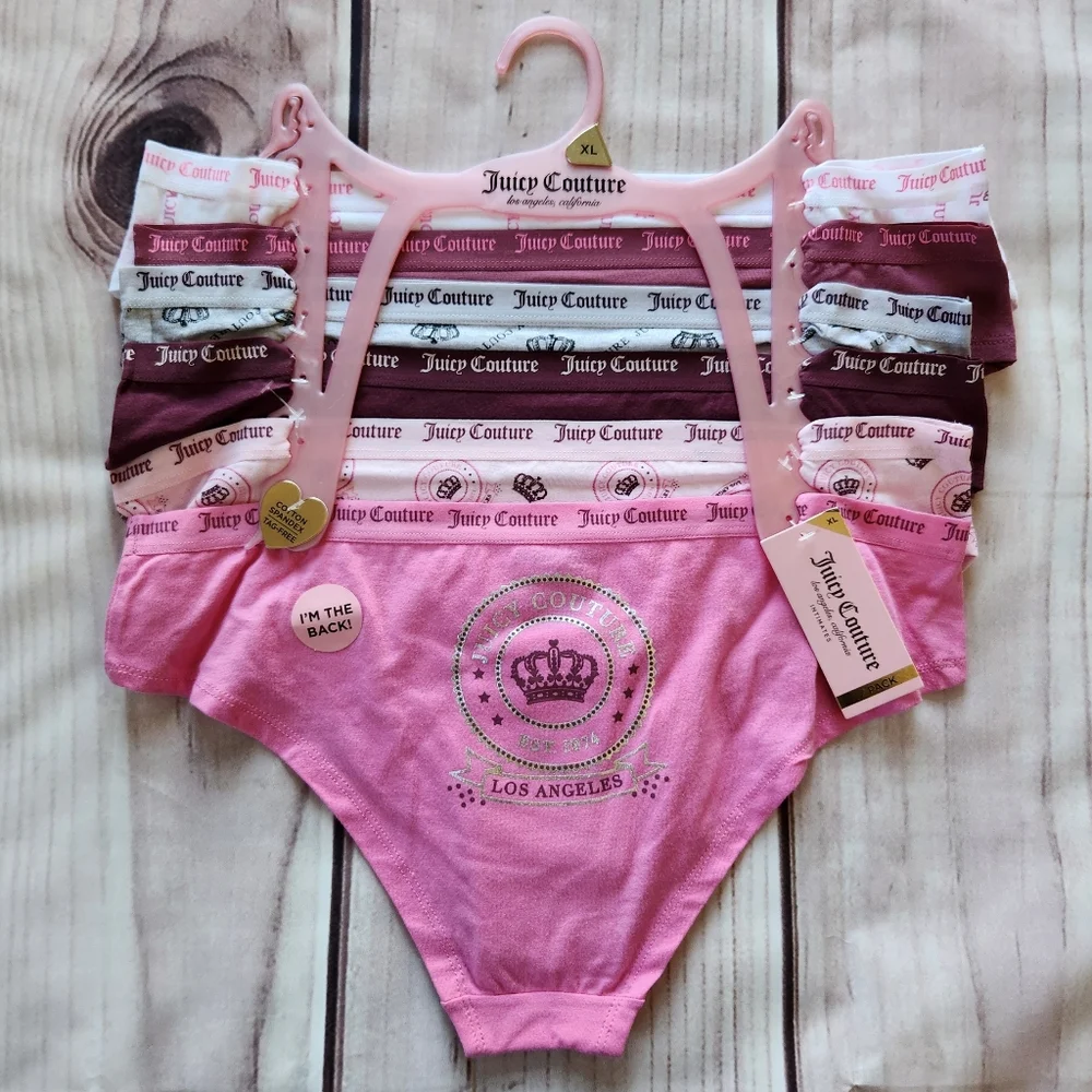 NWT Juicy Couture Underwear Set Cotton Brief 6 Pack Red Pink, Women's Size XL